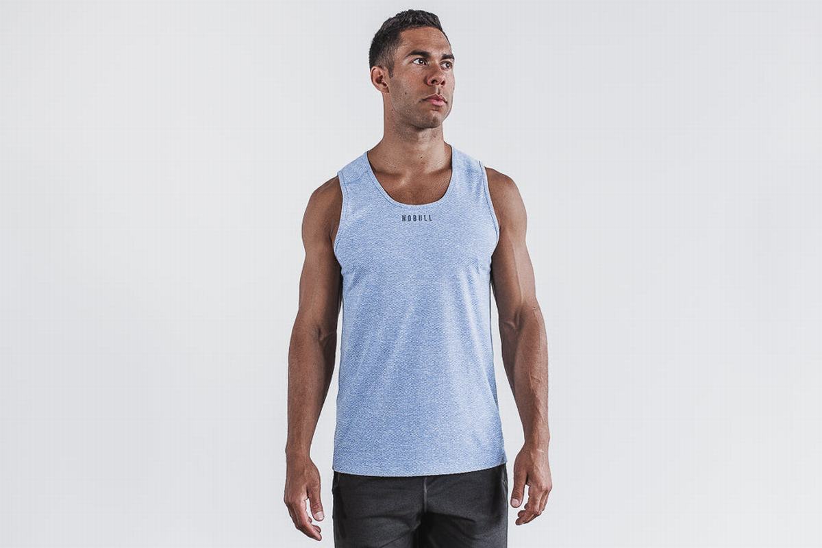 Nobull Textured Men\'s Tank Tops Light Blue | Australia (LB3851)